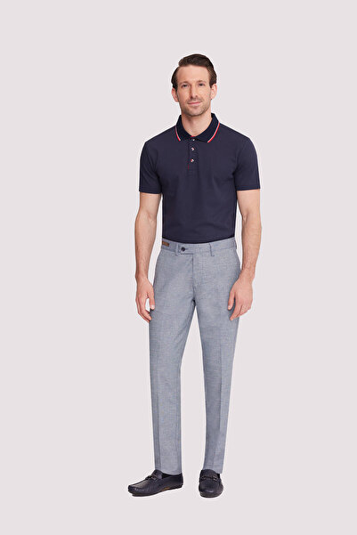 Ysf Erkek Gri Regular Fit Çizgili Keten Pantolon