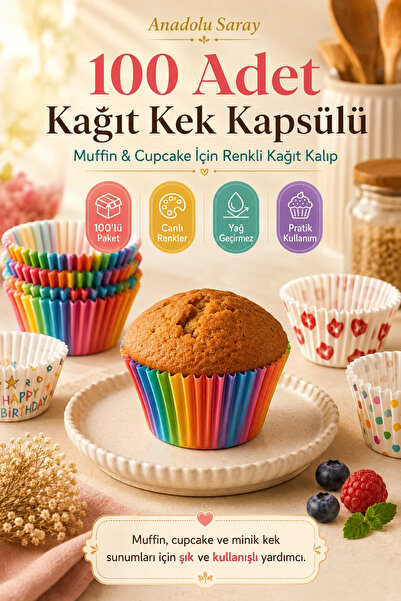Anadolu Saray 100 Adet Renkli Kağıt Kek Kapsülü | Muffin Cupcake Kek Kapsülü ...