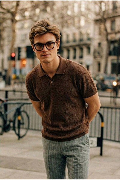 DAMGA JEANS تي شيرت رجالي ذو ملمس مميز وأكمام قصيرة وياقة بولو من التريكو بال...