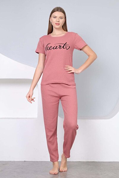 Fulla Moda Heart Printed Short Sleeve Pajama Set