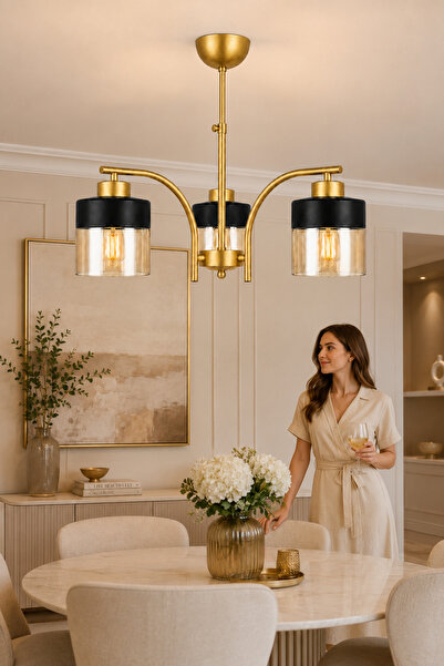 ESSLİGHT Defne 3’lü Eskitme Bal Camlı Modern Salon Mutfak Yatak Odası Avizesi