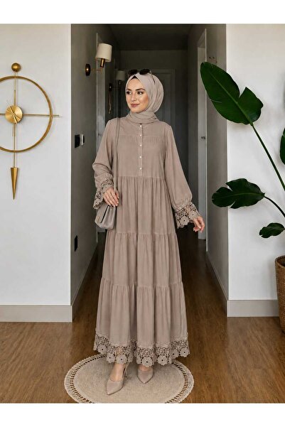 GÜZEL TRİKO KAYRA DANTELLİ UZUN ELBİSE