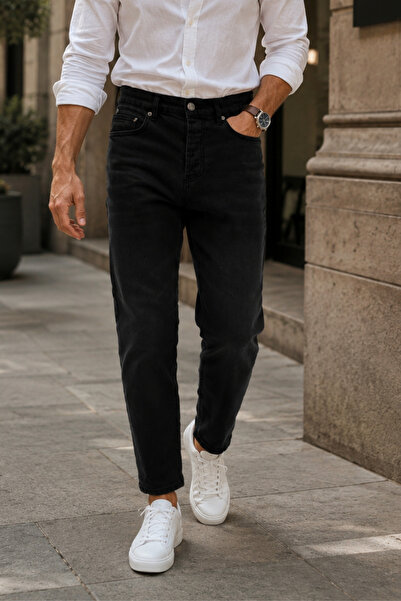 CEDY DENIM Men's High Waist Jeans with Narrow Leg - Loose Mom Jeans C333-Black