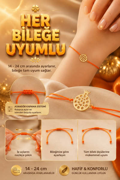 Lucente Jewellery Bolluk Bereket Para Şans Simgesi Çok Taneli Nar Bereket Sembolü 925 Ayar Gümüş Kaplama Turuncu İpli Hediyelik Narlı Zarif Özel Gün Hediyesi Makrome Düğümlü Küpe Hediyeli Ayarlanabilir Bileklik