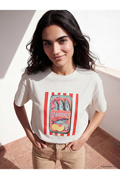 LC Waikiki Original Printed Oversize 100% Cotton Women's T-Shirt