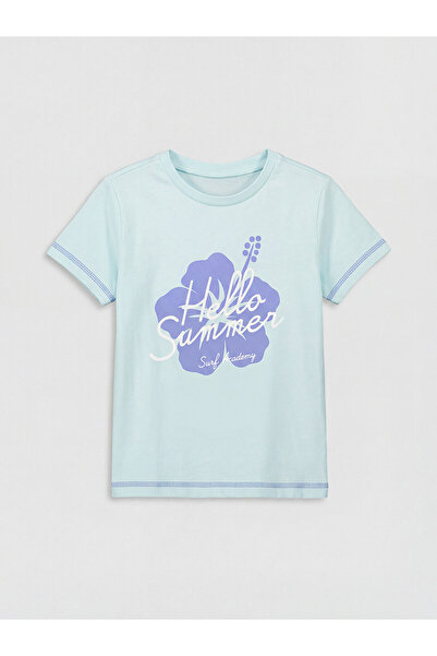 LC Waikiki Trendlucky Girls' T-Shirt with Oval Collar and Printed Design