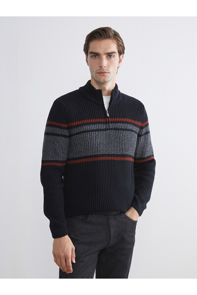 LC Waikiki Peak New Season Stand Collar Long Sleeve Striped Men's Knitwear Sw...