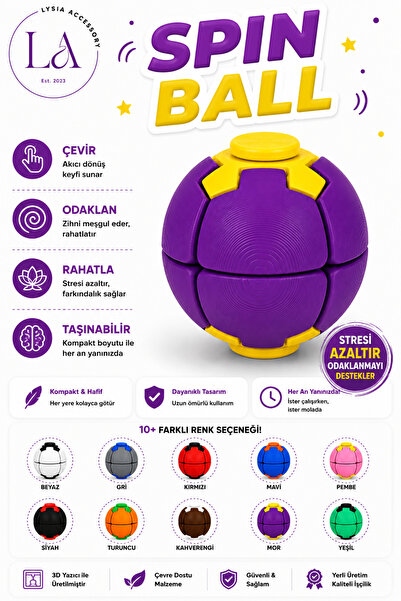lysiaaccessory Spin Ball Stres Topu Fidget Oyuncak | Dönen Basmalı Dikkat ve ...