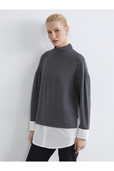 LC Waikiki Anthracite Soft Touch Oversized Women's Sweatshirt Tunic