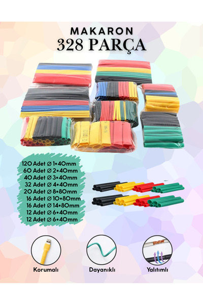 Folveit Daralan Makaron Kablo Yalıtım Set-328 Adet Isıyla Daralan