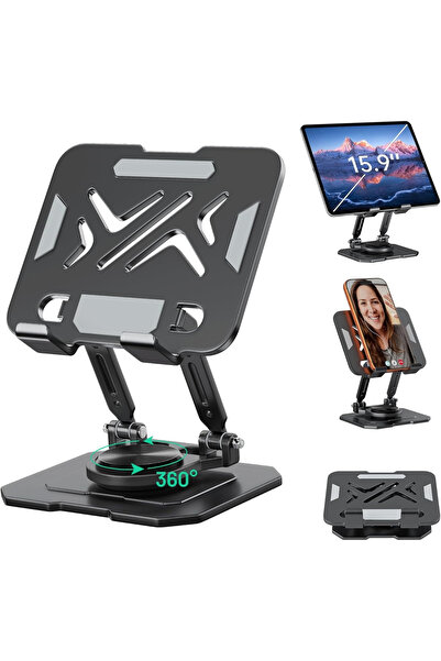 Choice black Tablet Stand Holder with Thickened 360°Rotating Base Dual Rod Ad...
