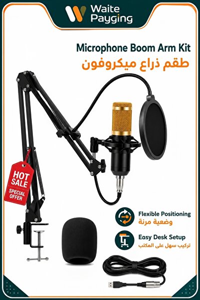 Waite Payging Professional USB Condenser Mic Set With Boom Arm Stand Shock Ho...
