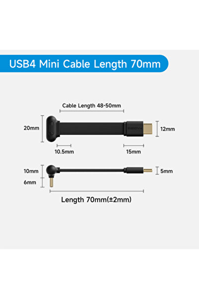 choice2 Black 70mm Hagibis USB4 Right Angle Cable Type C Fast Charging Capsul...