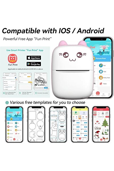 cobel Cobelae C9 Mini Cep Yazıcı, 3 Rulo Kağıtlı Taşınabilir Termal Yazıcı, B...