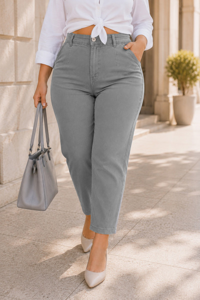 CEDY DENIM Mom Fit Jean Büyük Beden Yüksek Bel Carrot Kesim Dar Paça Pileli E...