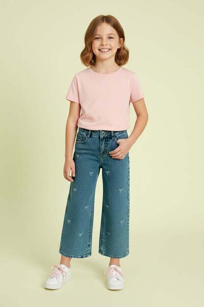 Fulla Moda Adjustable Waist Embroidered Stone Decorated Girl's Belt Palazzo P...