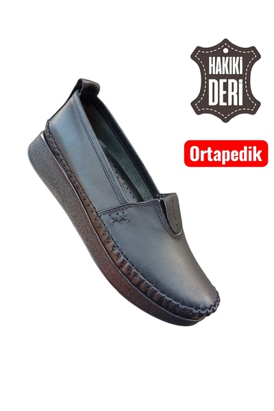 Viyolas Hakiki Deri Kadın Ayakkabı Lastikli Düz