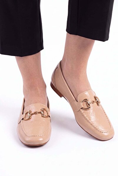 HAKKE Women's Patent Leather Stylish Ballerina Shoes with Metal Accessories