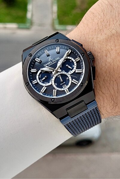 Daniel Klein Black Case, Navy Blue Color Strap, 42 Mm, Gift Packaged Men's Wr...