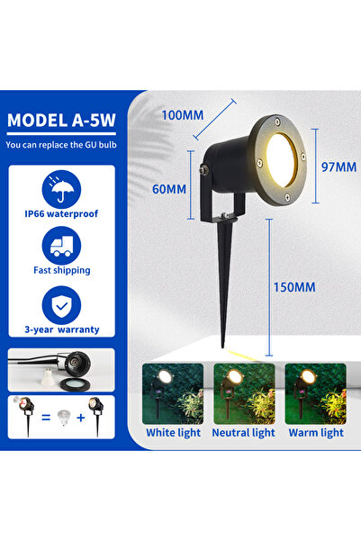 Choice Warm light Type A 5W GU10 Outdoor Lawn Light IP65 Waterproof GU10 Repl...