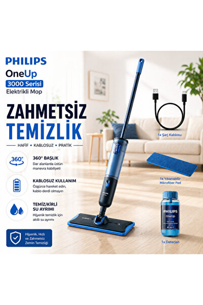Philips Kablosuz Elektrikli Mop Temiz ve Kirli Su Ayırma Donanımlı 50 Dakika ...
