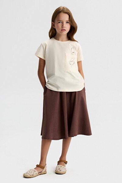 nk kids Nk girl's butterfly print short sleeve t-shirt, ages 8-14, cream - brown