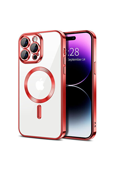 Techsuit Husă pentru iPhone 14 Pro - Luxoasă, cu cristale, MagSafe - Roșie