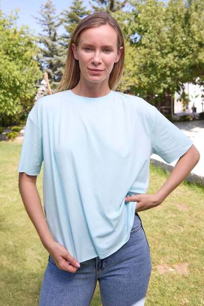 Fulla Moda Tricou modal oversize basic cu guler rotund