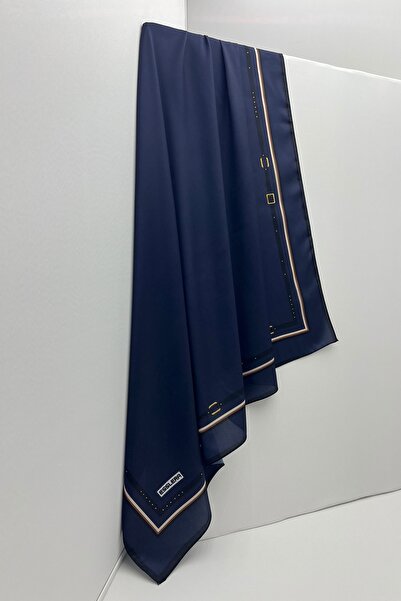 ESSLERA Desenli Lacivert Twill Eşarp