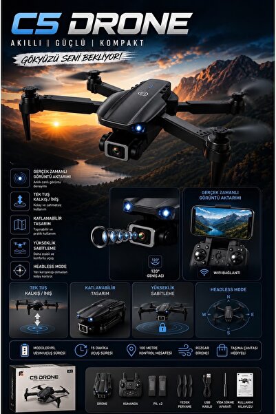 WUNİT C5 Tutacaklı Kumanda Drone HD Kamera Çift Batarya Aktif Tüm Özellikler ...