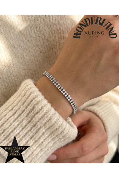 XUPING JEWELRY Xuping White Gold Color Zircon Stone Double Waterway Women's B...
