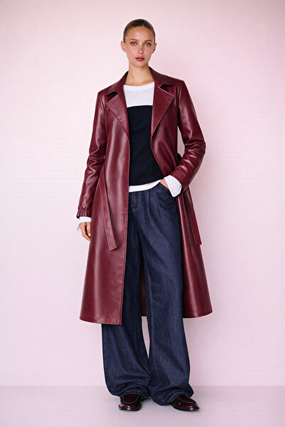 HAKKE Waist Belted Leather Trench