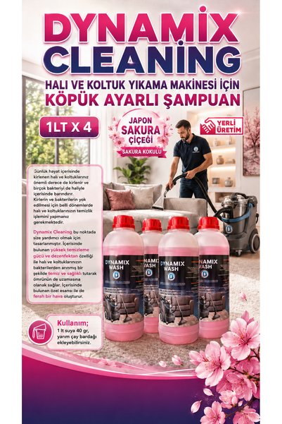 dynamix wash Halı ve Koltuk Yıkama Makinesi Şampuanı 1 kg x 4 Japon Kiraz Çiçeği Sakura Kokulu