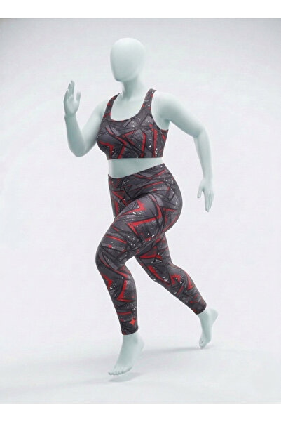 Lady Lingerie طقم رياضي نسائي مقاس كبير مكون من قطعتين - حمالة صدر رياضية مطب...