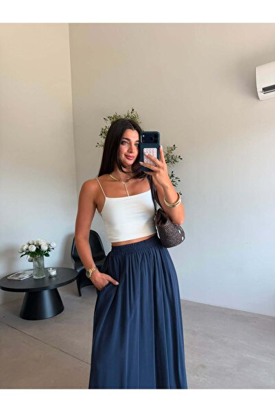 Bade Butik Ekru İp Askılı Kısa Tina Crop (40 Cm)