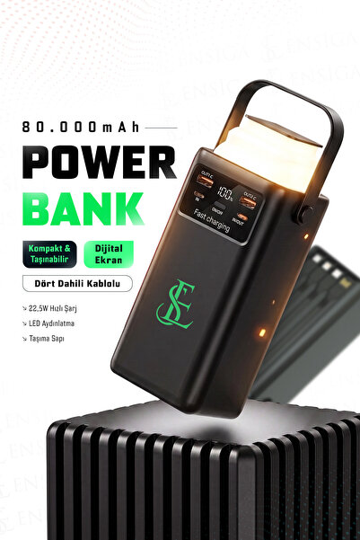 EN SİGA Kamp Powerbank Fenerli 80000 mAh 22.5W Hızlı Şarj Dahili Kablolu
