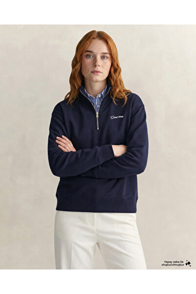 Gant Kadın Lacivert Yarım Fermuarlı Sweatshirt