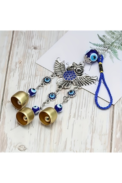 Choice Blue 1pc blue eye spread wing owl bell wind chime for outdoor courtyar...