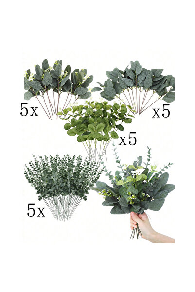 Choice3 20Pcs Style 2 20pcs Eucalyptus Leaves Stems Artificial Plant Bouquet ...