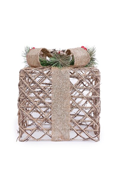 Yargıcı Led Işıklı Hediye Paketi Yılbaşı Dekoru(25x25x25 Cm)