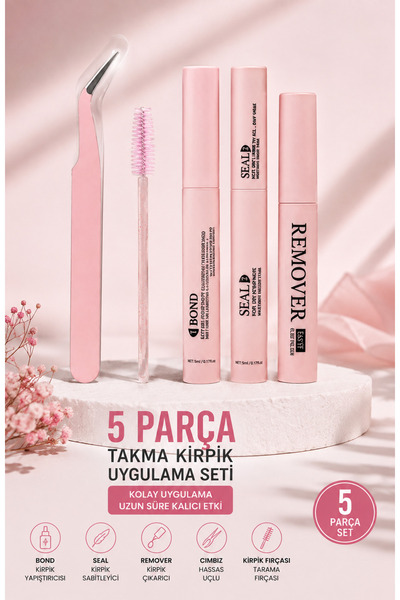 Acarlar Ticaret 5 Parça Takma Kirpik Uygulama Seti I Kirpik Yapıştırıcı,Kirpik Sabitleyici,Kirpik Çıkarıcı,Cımbız,Kirpik Tarama Fırçası
