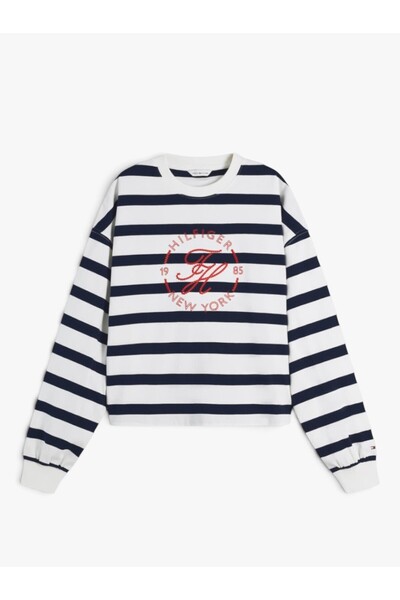 Tommy Hilfiger TH ROUNDAL C-NK RLX LONGSLEEVE Kadın Beyaz T-Shirt - WW0WW50969