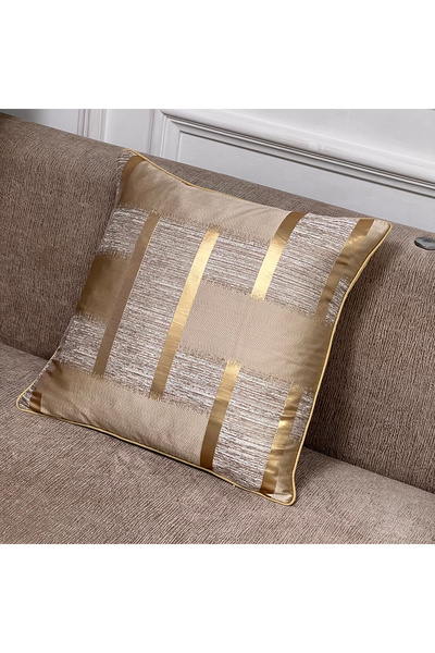 Choice غطاء وسادة أصفر لامع مقاس 450 مم × 450 مم مع زخرفة شريط ذهبي، إكسسوارا...