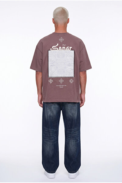 Respire Men's Sonar Embroidery Detailed Oversize T-Shirt Brown