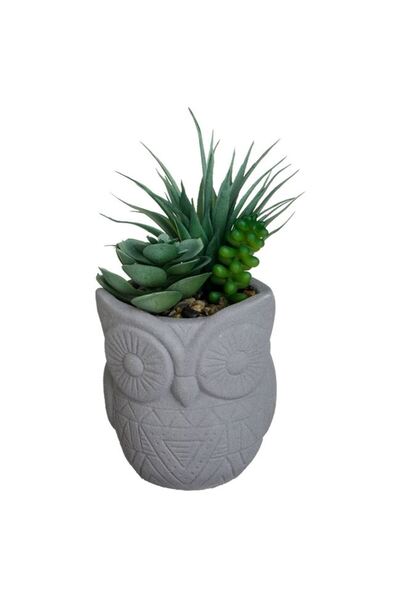 BAMI NETWORK Ghiveci decorativ bufnita ciment gri 9x20cm planta artificiala