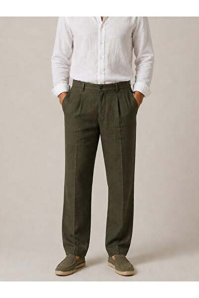 Xint Erkek Haki %100 Keten Regular Fit Pantolon
