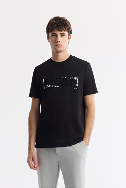 Avva Men's Black Crew Neck Printed Bi-Stretch Interlock Regular Fit T-Shirt A...
