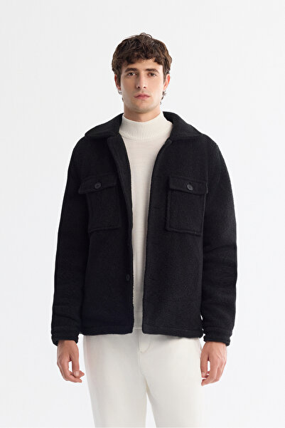 Avva Men's Black Classic Collar Windproof Plush Comfort Fit Coat with Thermom...