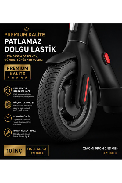 mi dünyası Xiaomi Scooter Pro 4 2nd Gen 10 İnç Patlamaz Dolgu Lastik Ön Arka ...