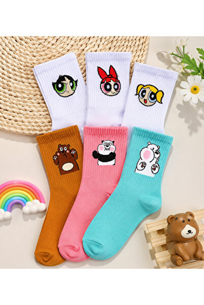 çorapdunyam مجموعة من 6 جوارب تنس بنمط Powerpuff Girls &3 Kafadar